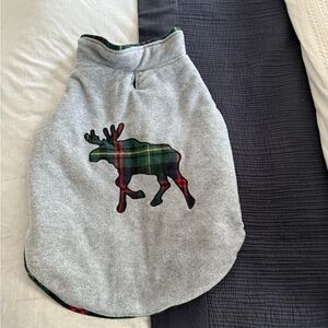 Gray Dog Sweater with Plaid Moose Design